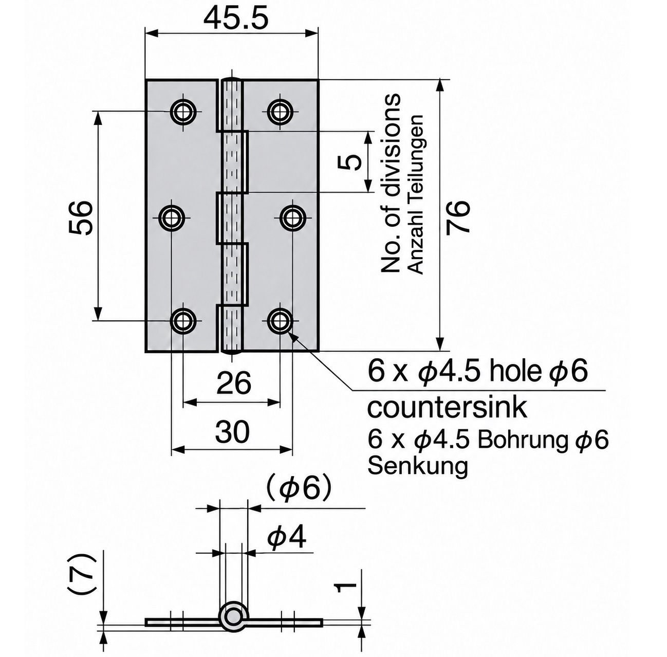 2 pieces of high-quality screw-on hinge, made of SUS304 stainless steel, load capacity: 10 kg (22 lbs), 76 mm (2-63/64"), B-1059-2. Robust flat hinge for machine doors, enclosure doors, maintenance hatches and much more, by TAKIGEN (Japan) - Image 2
