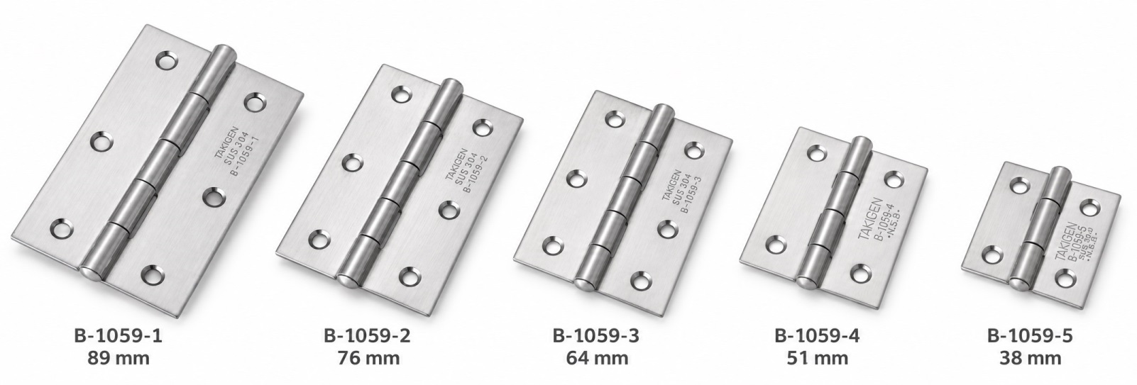 2 pieces of high-quality screw-on hinge, made of SUS304 stainless steel, load capacity: 13 kg (29 lbs), 89 mm (3-1/2"), B-1059-1. Robust flat hinge for machine doors, enclosure doors, maintenance hatches and much more, by TAKIGEN (Japan) - Image 3