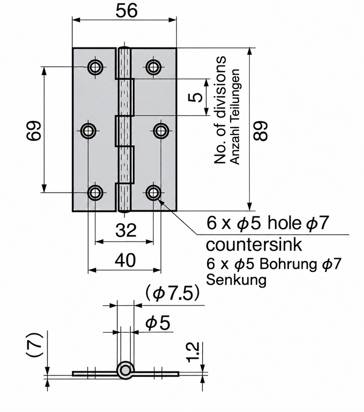 2 pieces of high-quality screw-on hinge, made of SUS304 stainless steel, load capacity: 13 kg (29 lbs), 89 mm (3-1/2"), B-1059-1. Robust flat hinge for machine doors, enclosure doors, maintenance hatches and much more, by TAKIGEN (Japan) - Image 2