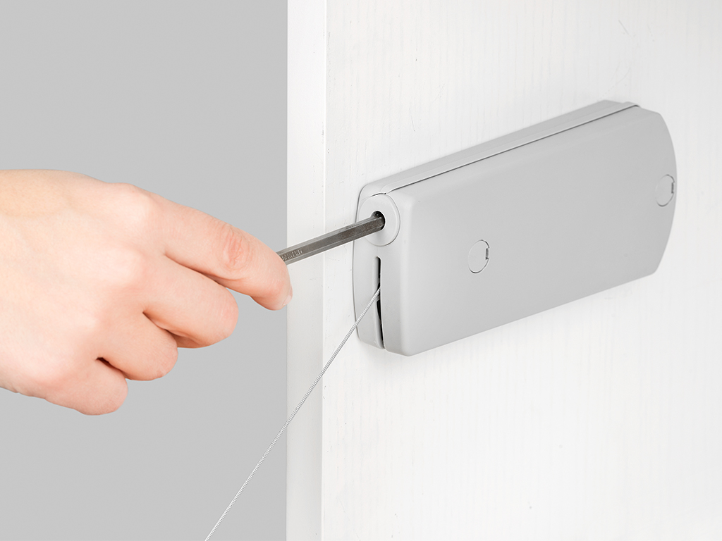 High-quality flap fitting with cable pull, load capacity: 6 kg (13 lbs), surface: grey, 1010421. Robust rope flap holder for furniture flaps, cabinet flaps, secretary flaps, bar flaps and much more, by EMUCA - Image 3