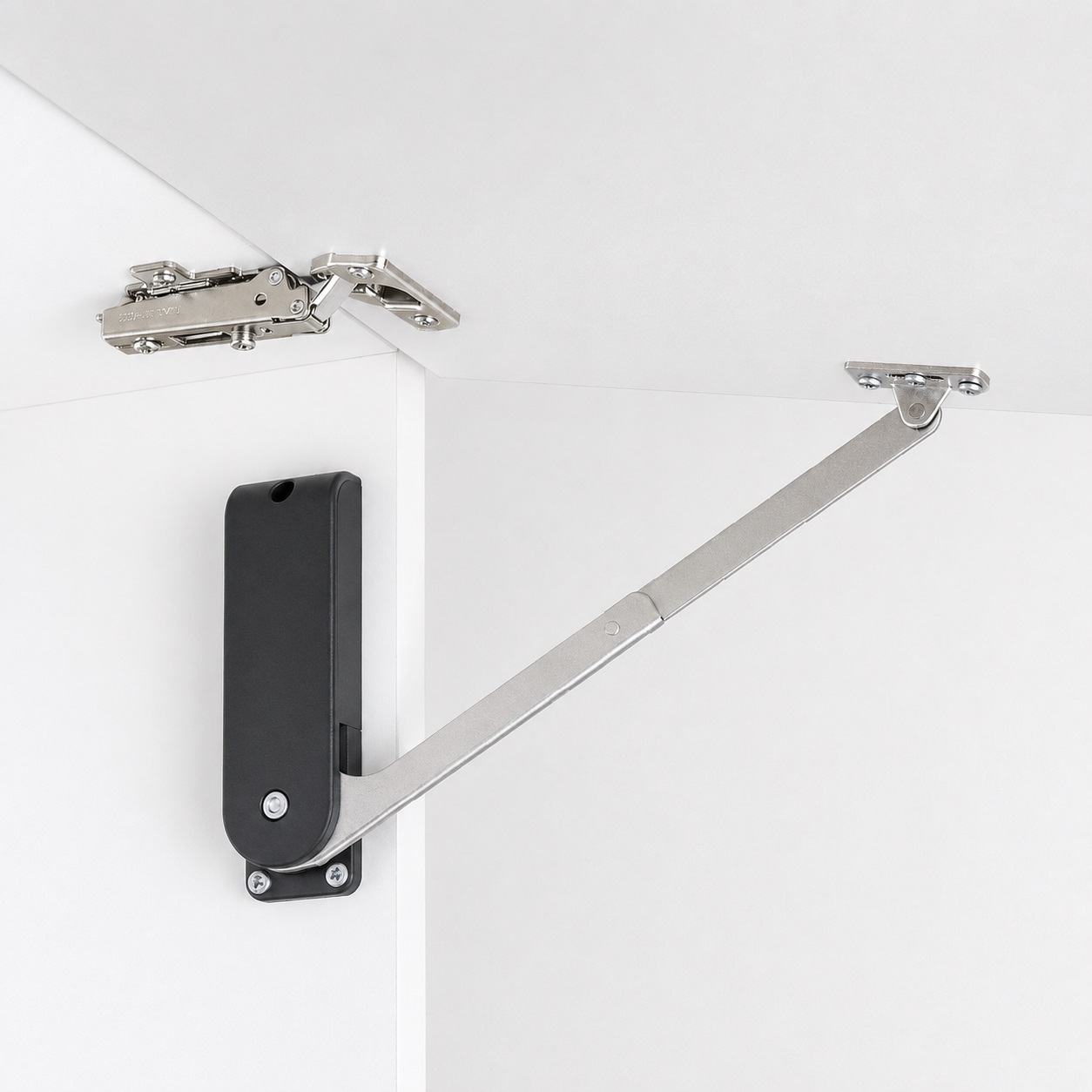 High-quality flap holder, surface: black, version: right, HDS-30HR-BL. Sturdy flap support for fold-ups, kitchen furniture and much more, by Sugatsune / LAMP® (Japan) - Image 2