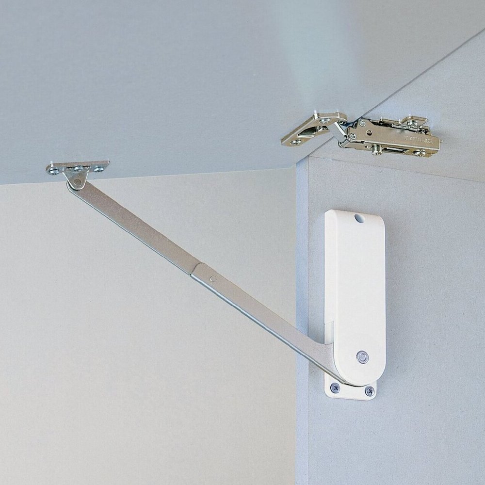 High-quality flap holder, surface: white, version: left, HDS-30KL-WT. Sturdy flap support for fold-ups, kitchen furniture and much more, by Sugatsune / LAMP® (Japan) - Image 2