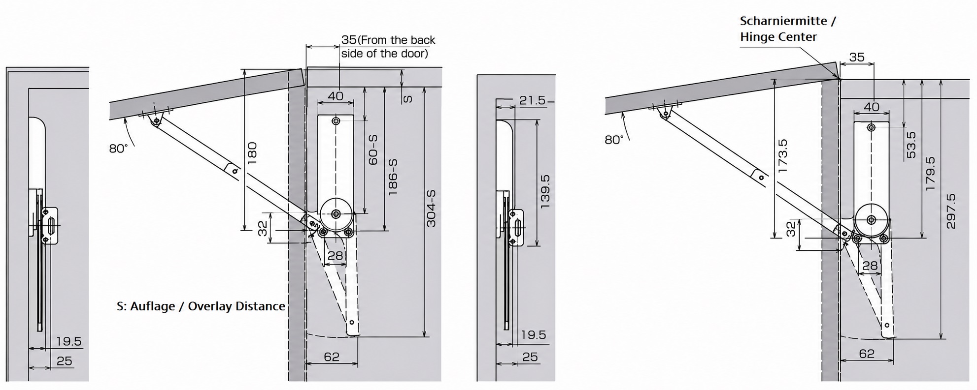 High-quality flap holder, surface: white, version: left, HDS-30KL-WT. Sturdy flap support for fold-ups, kitchen furniture and much more, by Sugatsune / LAMP® (Japan) - Image 3