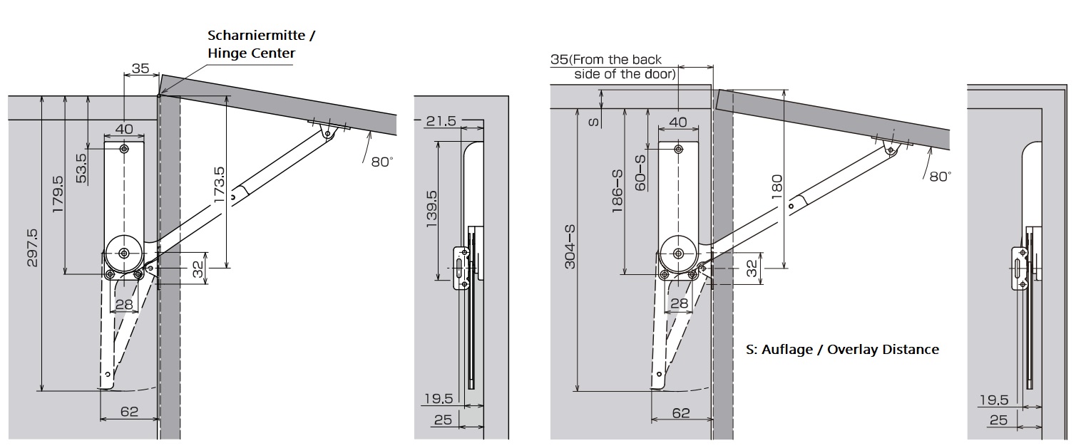 High-quality flap holder, surface: white, version: right, HDS-30MR-WT. Sturdy flap support for fold-ups, kitchen furniture and much more, by Sugatsune / LAMP® (Japan) - Image 3