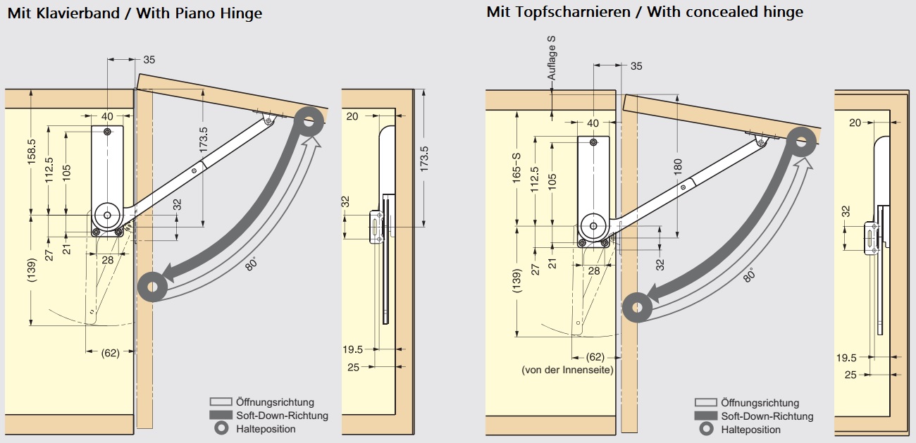 High-quality flap holder, surface: white, version: right, HDS-30MR-WT. Sturdy flap support for fold-ups, kitchen furniture and much more, by Sugatsune / LAMP® (Japan) - Image 2