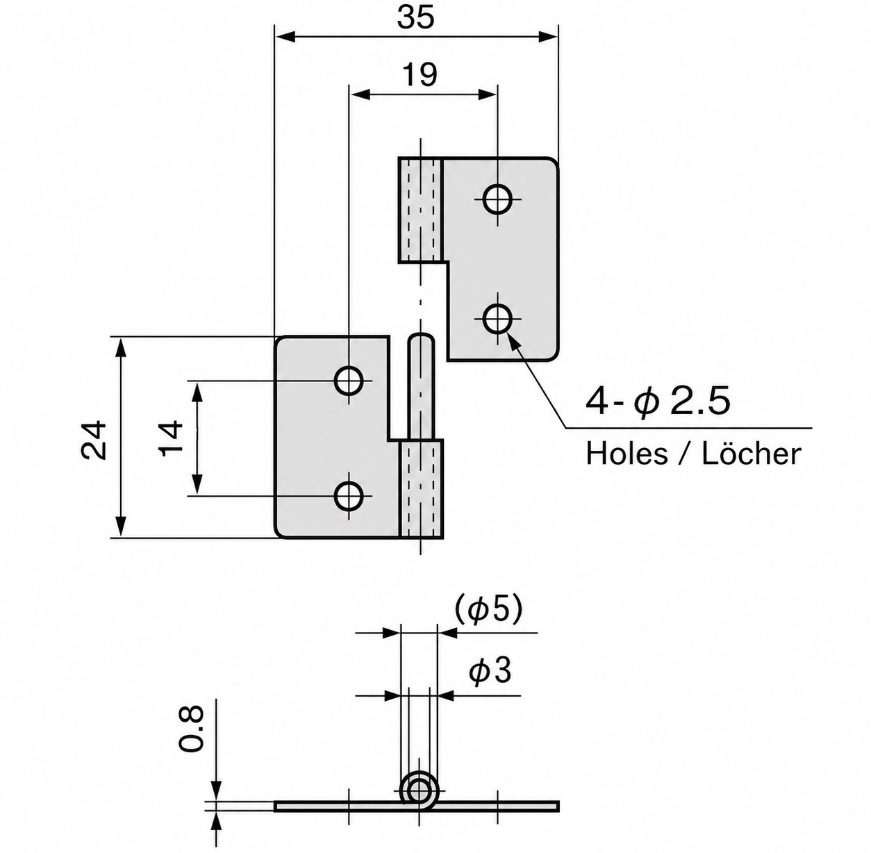 2 pieces compact lifting hinge, made of steel, load capacity: 2 kg (5 lbs), 35 mm (1-3/8"), version: right, B-56-R. Robust push-in hinge for small doors, maintenance hatches, electronics housings and much more, by TAKIGEN (Japan) - Image 2