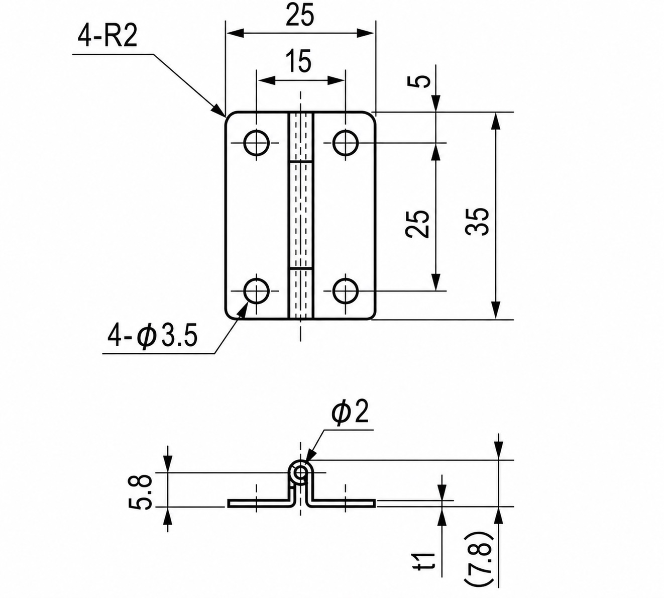 2pcs compact offset hinge, made of SUS304 stainless steel, load capacity: 4.5kg (10lbs), 35mm (1-3/8"), TH-25SUS. Robust offset hinge for thick doors, enclosure doors, maintenance hatches, and more, by TOCHIGIYA (Japan) - Image 2