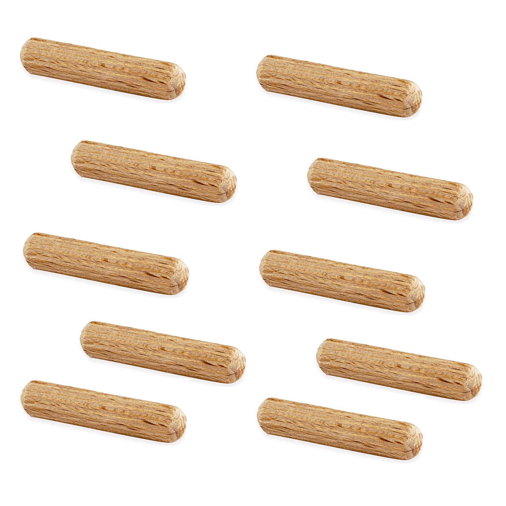 10 pieces of long wood dowels made of beech wood, surface: ribbed