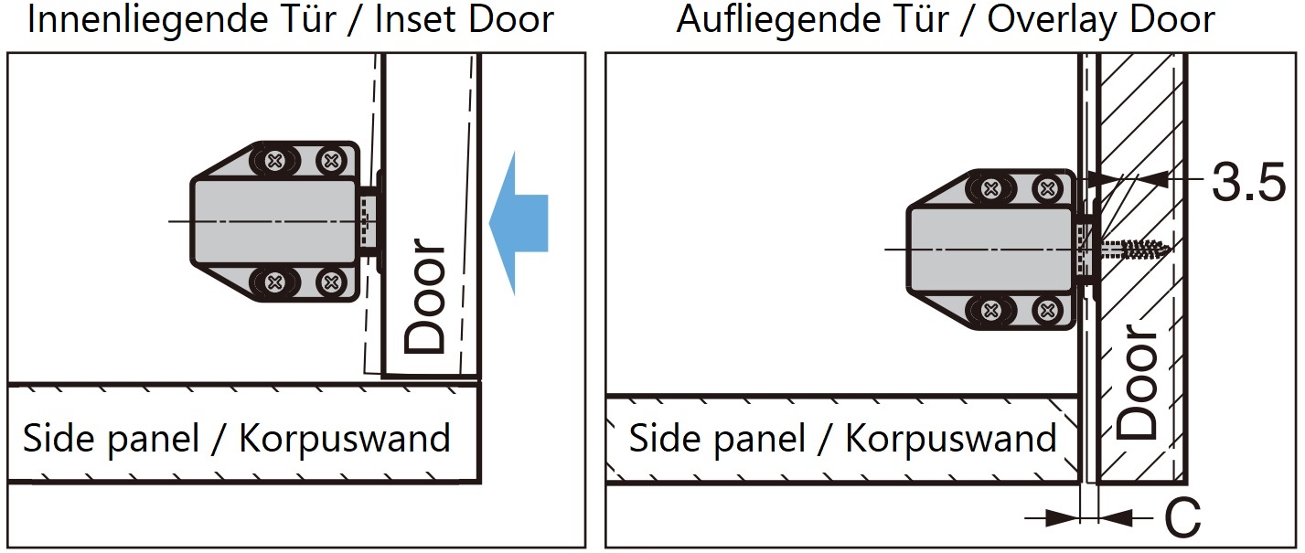 2 pieces of high-quality magnetic snap latches, incl. counter plate, surface: black, 38 mm (1-1/2"), ML-80BL. Push-to-open door opener for furniture doors, cabinet doors and much more, by Sugatsune / LAMP® (Japan) - Image 3