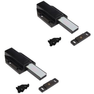2 pieces of magnetic snap latches, incl. counter plate ML-120BL, 70 mm (2-3/4") by Sugatsune, black, version: with long plunger. Product Image