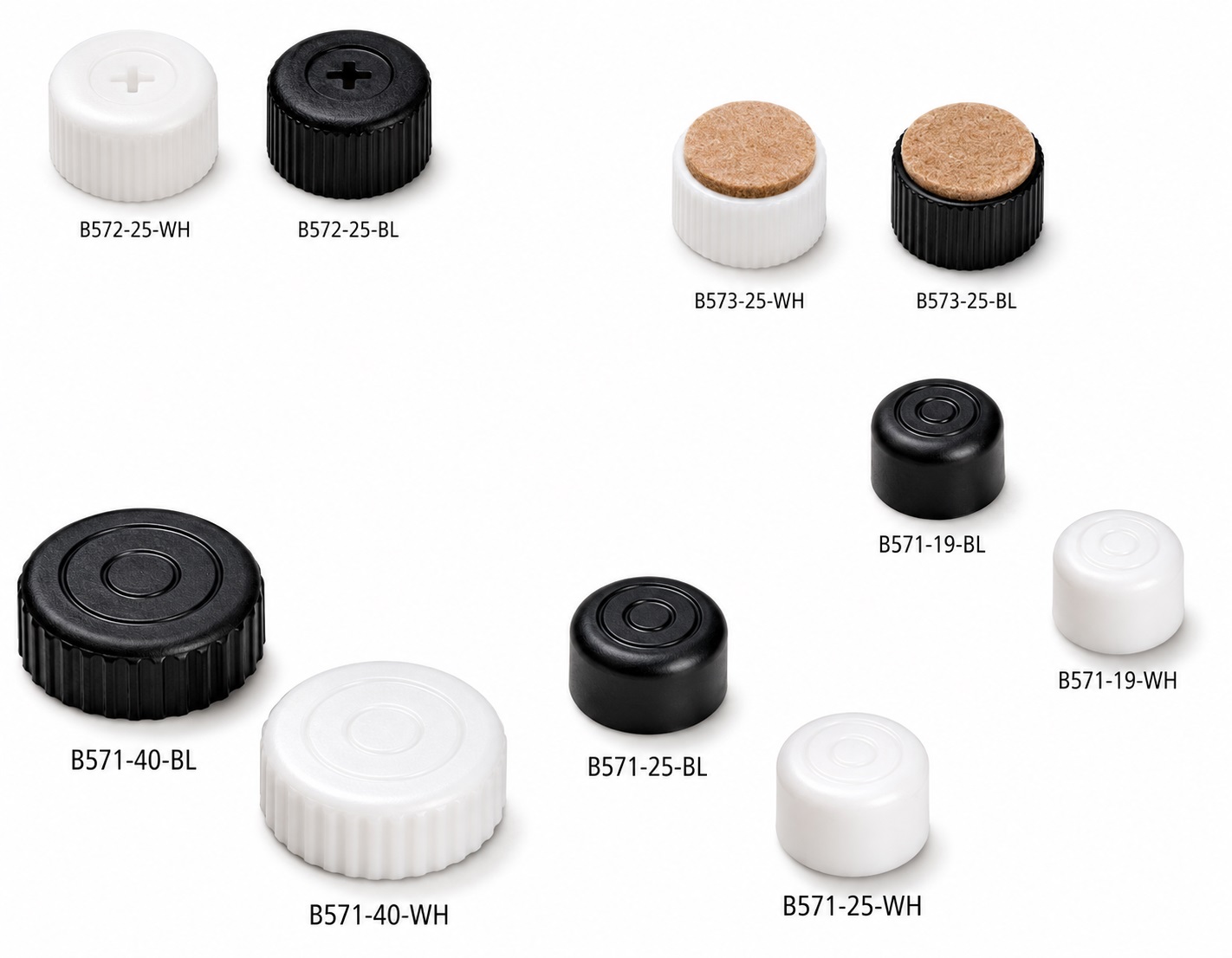 4 pieces of robust furniture adjuster, load capacity: 600 kg (1323 lbs), surface: black, ⌀25 mm (63/64"), version: with Phillips socket for screwdriver, B572-25-BK. Adjustable foot for furniture and much more, by Kojima (Japan) - Image 2