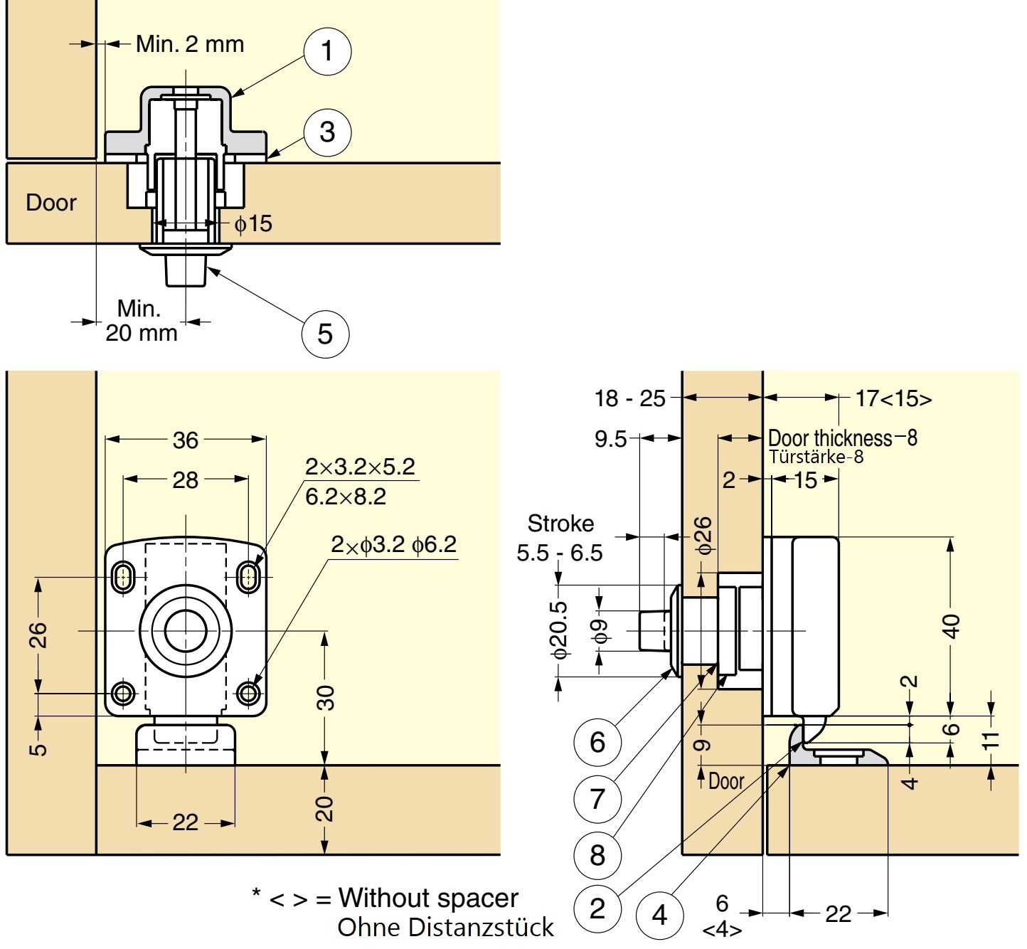 Push-button closure for door thickness from 18 to 21 mm, surface: brown, SL-B211-BR. Push-Latch for RV Conversion, Yacht Interior, Caravan Furniture and much more, by Sugatsune / LAMP® (Japan) - Image 2