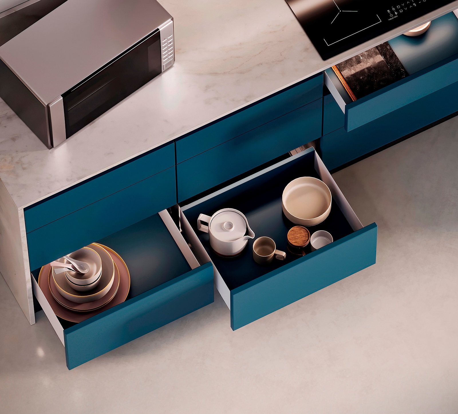 Drawer set, with extra thin frames, height: 88 mm (3-15/32"), surface: white, 490 mm (19-19/64"), version: partial extension with push-to-open, 3275412. drawer set for kitchen furniture and much more, by EMUCA - Image 2