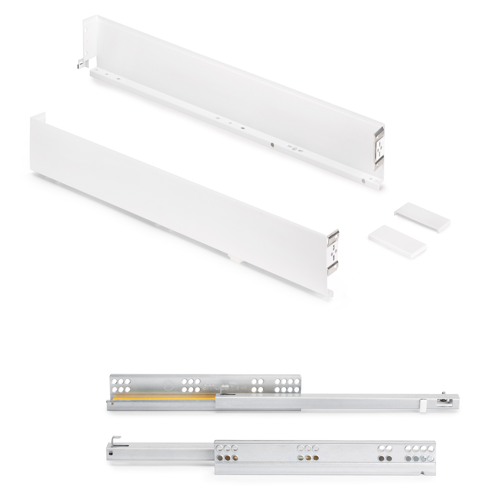 Drawer set, with extra thin frames, height: 88 mm, 3275412, drawer depth: 490 mm, by EMUCA, white, version: partial extension with push-to-open. Product Image