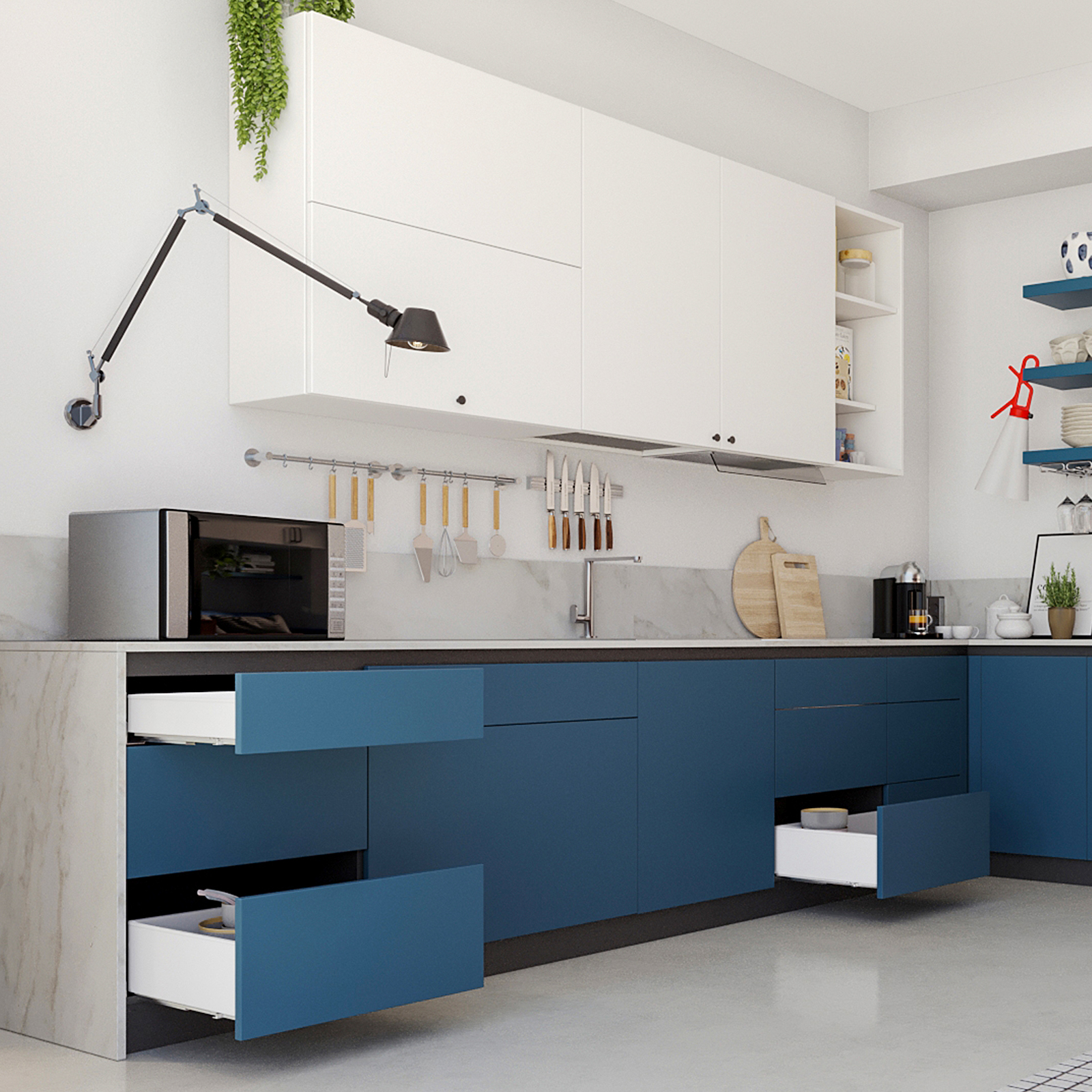 Drawer set, with extra thin frames, height: 88 mm (3-15/32"), surface: white, 450 mm (17-23/32"), version: partial pull-out with soft-close, 3275312. drawer set for kitchen furniture and much more, by EMUCA - Image 6