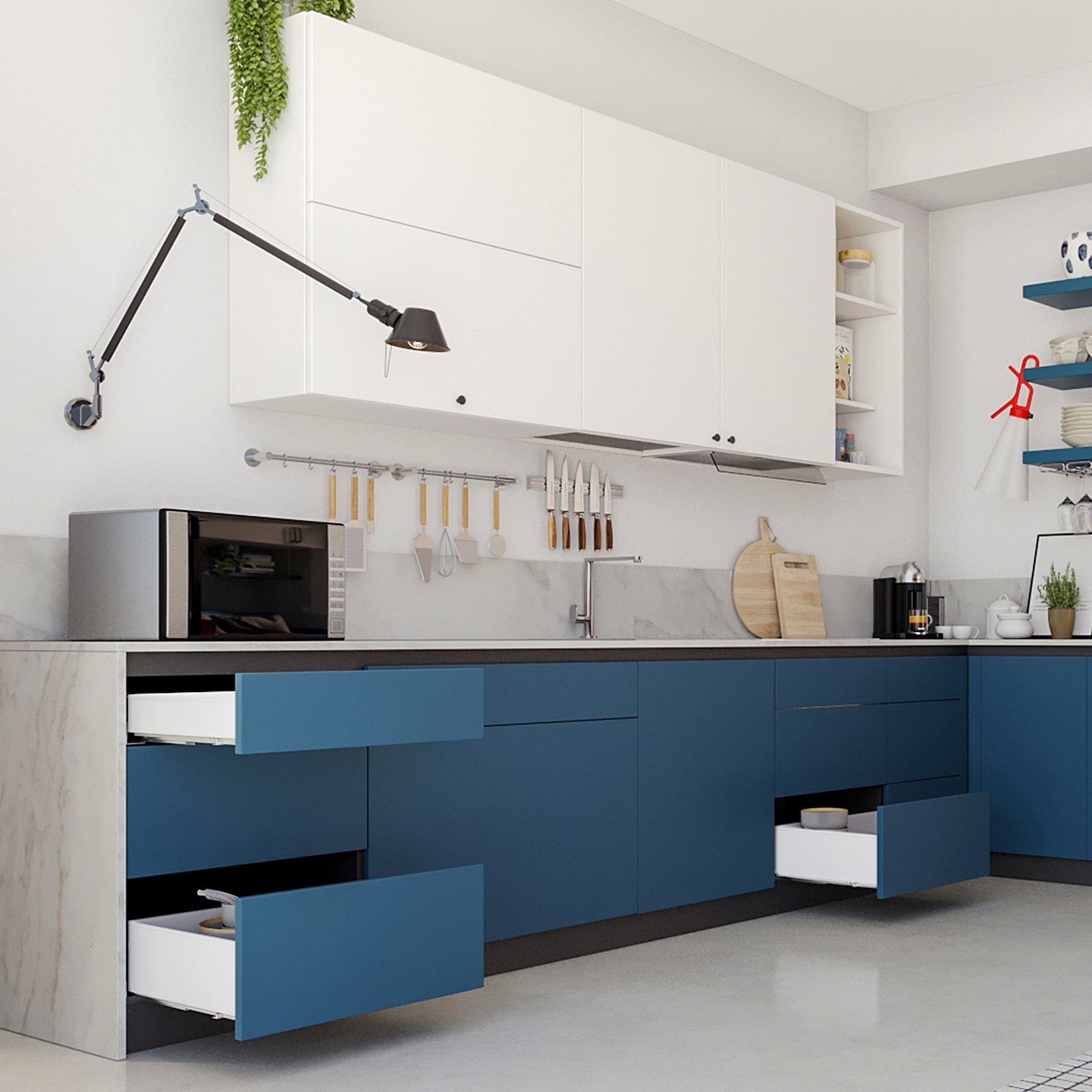 Drawer set, with extra thin frames, height: 88 mm (3-15/32"), surface: white, 490 mm (19-19/64"), version: full extension with soft-close, 3275412. drawer set for kitchen furniture and much more, by EMUCA - Image 9