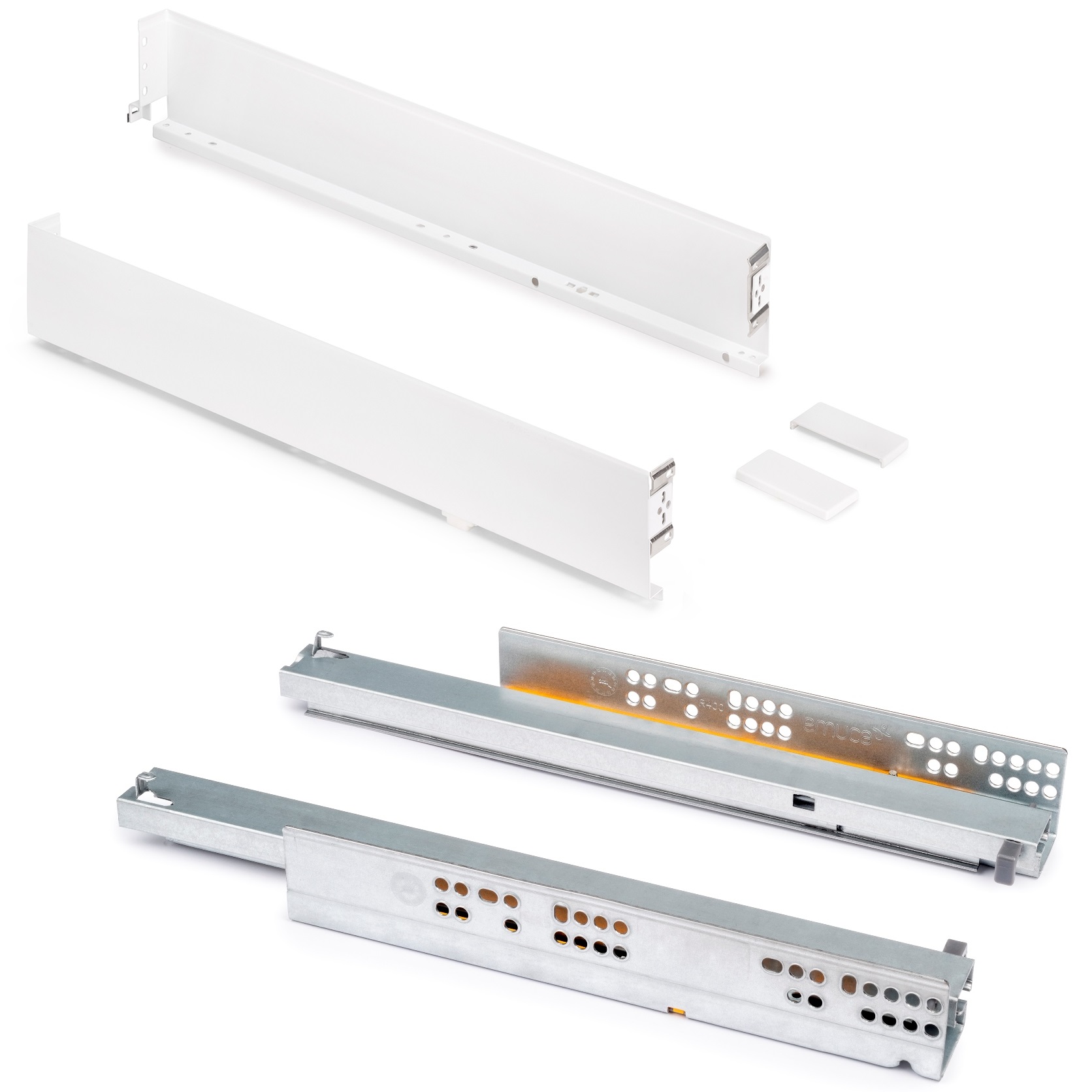 Drawer set, with extra thin frames, height: 88 mm (3-15/32"), surface: white, 490 mm (19-19/64"), version: full extension with soft-close, 3275412. drawer set for kitchen furniture and much more, by EMUCA