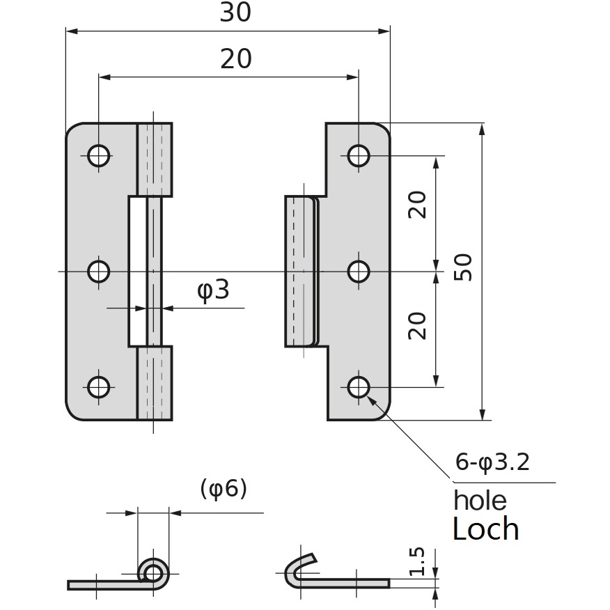 2 pieces of high-quality push-in hinge, made of SUS304 stainless steel, load capacity: 6 kg (14 lbs), 50 mm (1-31/32"), B-1006-2. Robust lifting hinge for ship doors, maintenance hatches and much more, by TAKIGEN (Japan) - Image 2