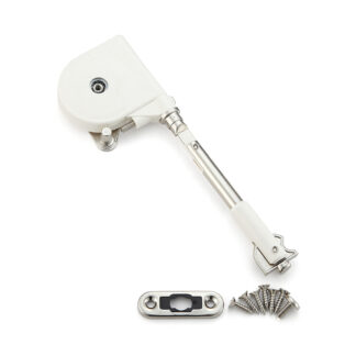Soft-down flap fitting, short arm, surface: white, SDS-100W-TVZ, by Sugatsune / LAMP (Japan)