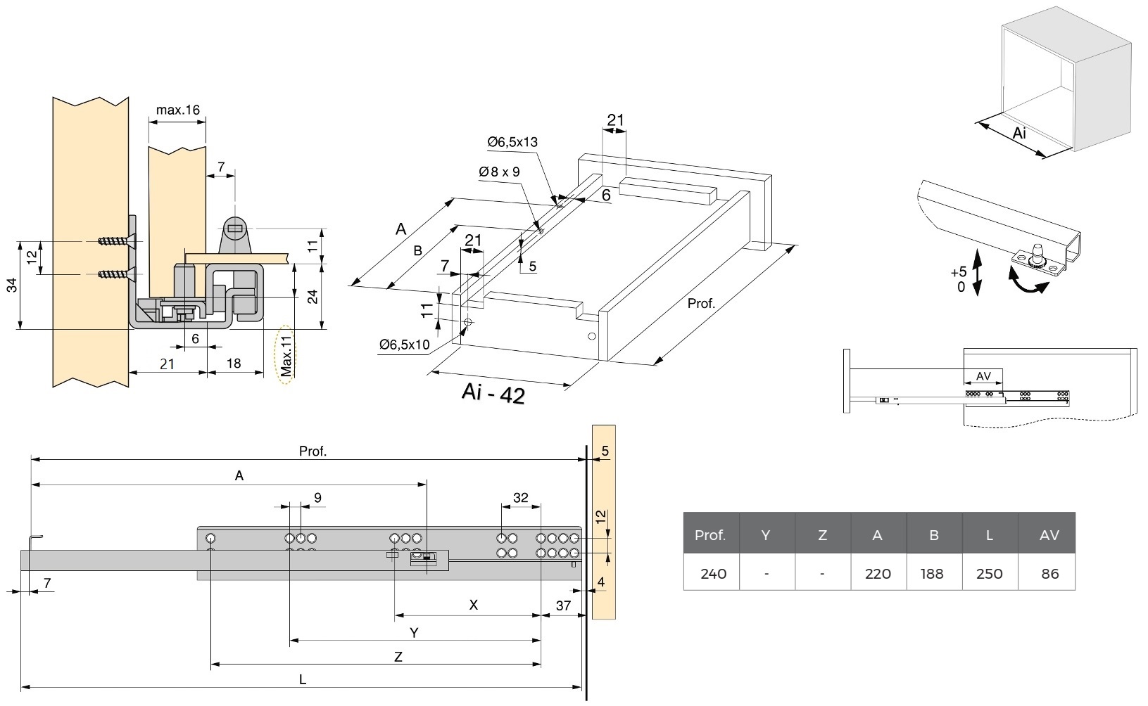 Underfloor runners, load capacity: 25 kg (56 lbs), 250 mm (9-27/32"), version: partial extension with push-to-open, 3123005. High-quality underfloor pull-outs for wooden drawers, wooden drawers, wooden shelves and much more, from EMUCA - Image 2