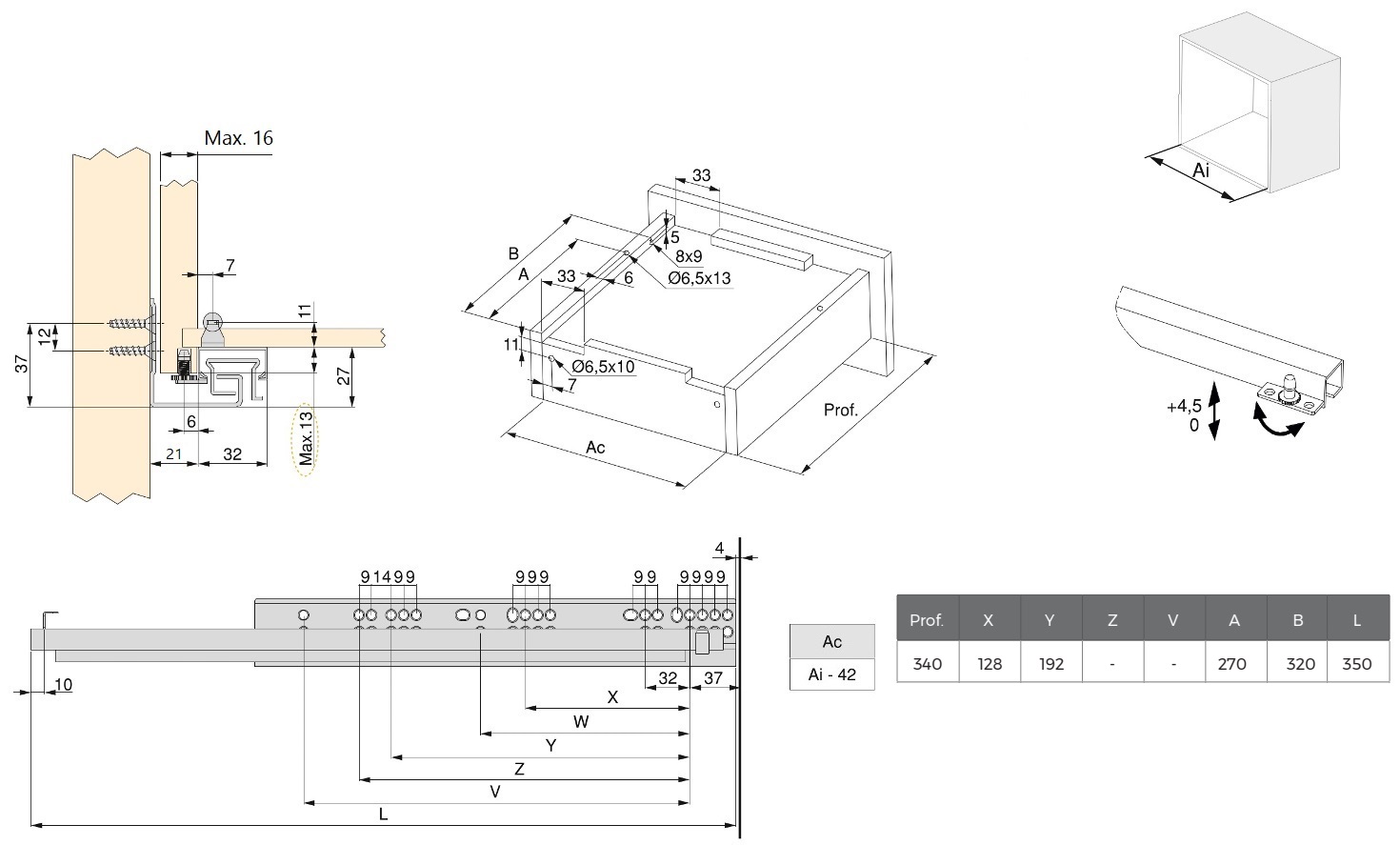 Underfloor runners, load capacity: 30 kg (67 lbs), 350 mm (13-25/32"), version: full extension with soft-close, 3124205. High-quality underfloor pull-outs for wooden drawers, wooden drawers, wooden shelves and much more, from EMUCA - Image 2