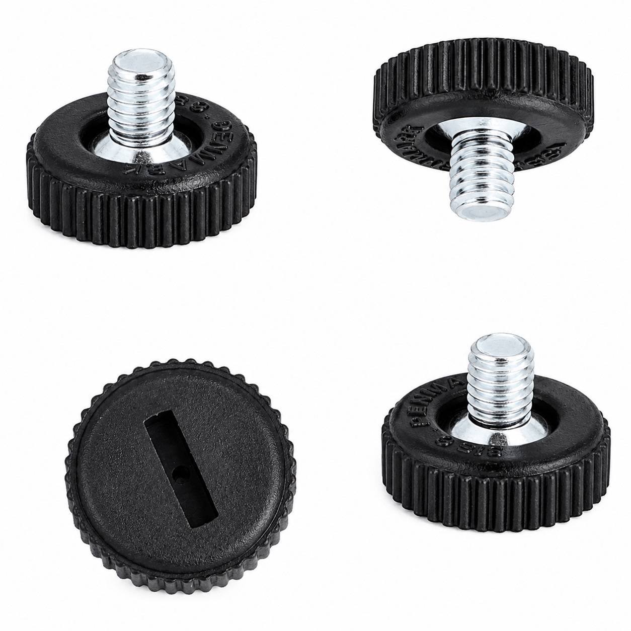 4 pieces robust adjustable foot with screwdriver slot, made of metal and plastic, surface: black, 15 mm (19/32"), 10.17.047. Stable height adjuster for cabinets, machines and much more, by SISO Denmark