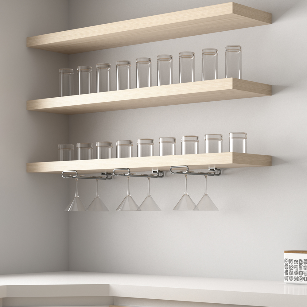 High-quality wine glass holder, made of steel, surface: chrome-plated, 410 mm (16-9/64"), 8930111. Practical glass hanger for wine glasses, champagne glasses, cocktail glasses, cognac glasses, goblets and much more, by EMUCA - Image 5